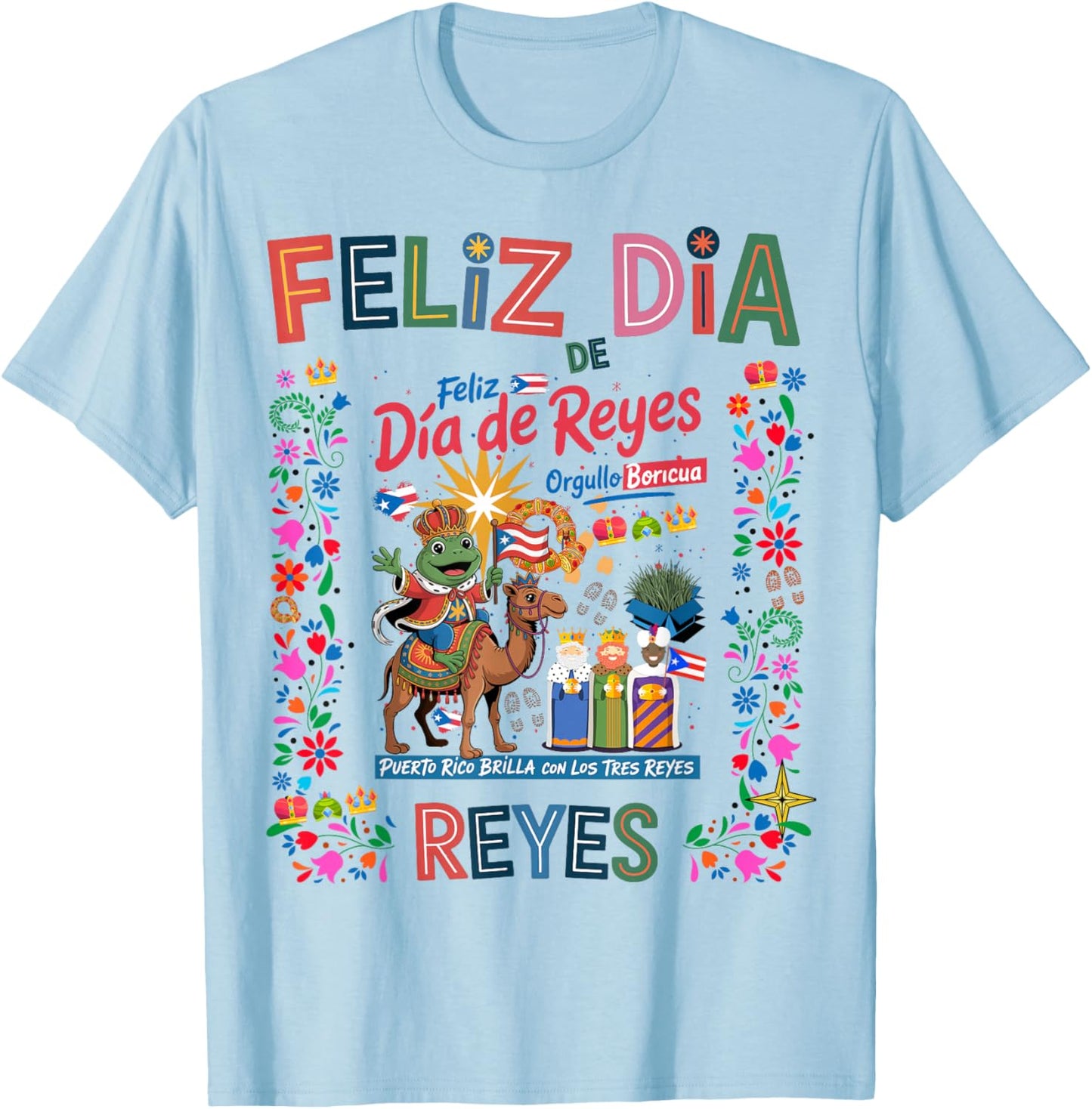 Three Kings Day Puerto Rican Women Idea & Coqui Frog Boricua T-Shirt - T-Shirt | Light Blue
