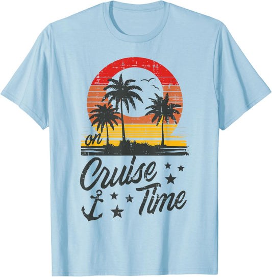 Vacation On Cruise Time Sunset Retro Summer Women Men Kids T-Shirt - T-Shirt | Light Blue