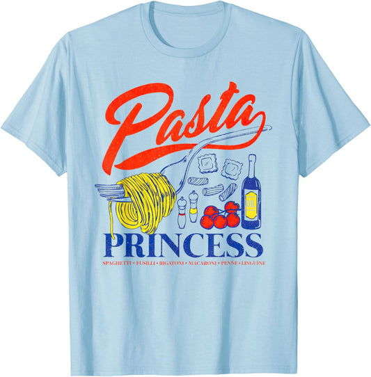 Pasta Princess Retro Italian Noodle Foodie Lover T-Shirt - T-Shirt | Light Blue