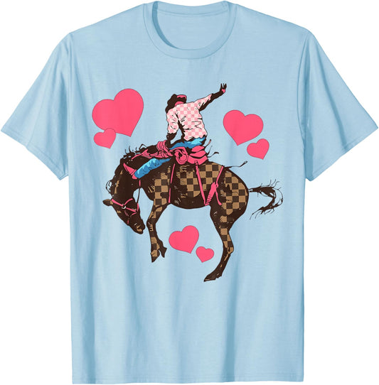 Horseman Red Heart Wild Western Cowboy Valentines T-Shirt - T-Shirt | Light Blue