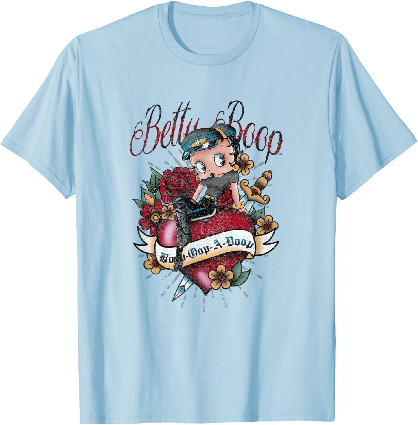 Betty Boop Heart Dagger Rose Tattoo Look T-Shirt - T-Shirt | Light Blue