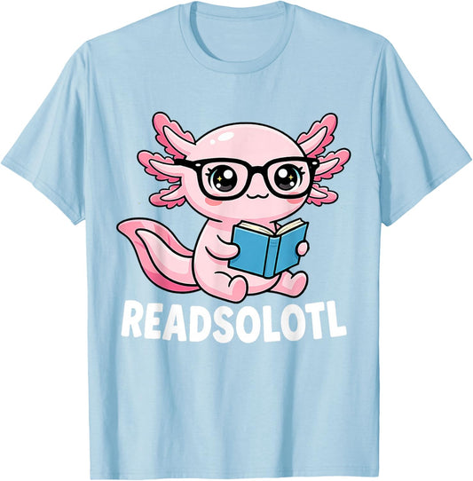 Axolotl Read Books Outfit Cool Reading Kids Book Character T-Shirt - T-Shirt | Light Blue