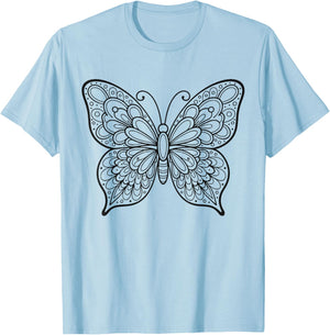 Colour in The Mandala Butterfly and Paint it Yourself T-Shirt - T-Shirt | Light Blue