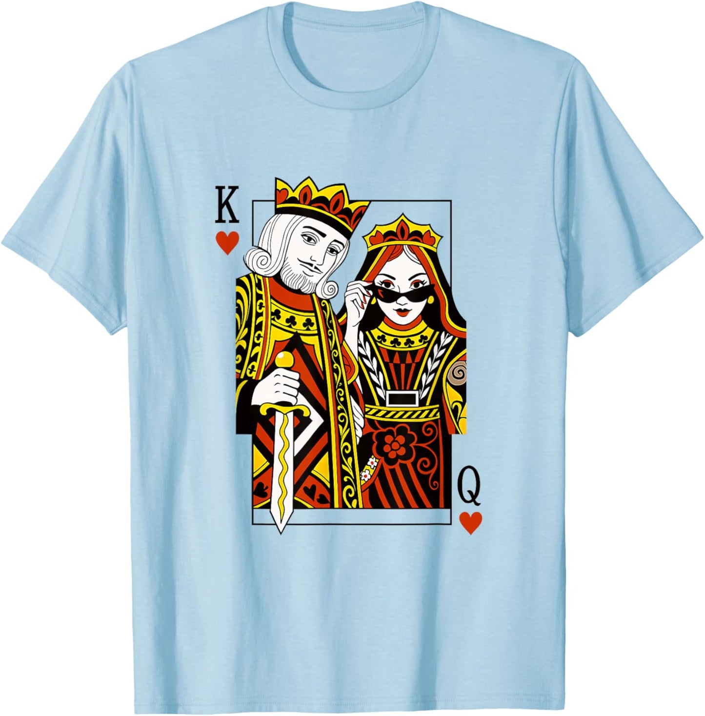 King and Queen of Hearts Playing Card Valentines Day Couples T-Shirt - T-Shirt | Light Blue