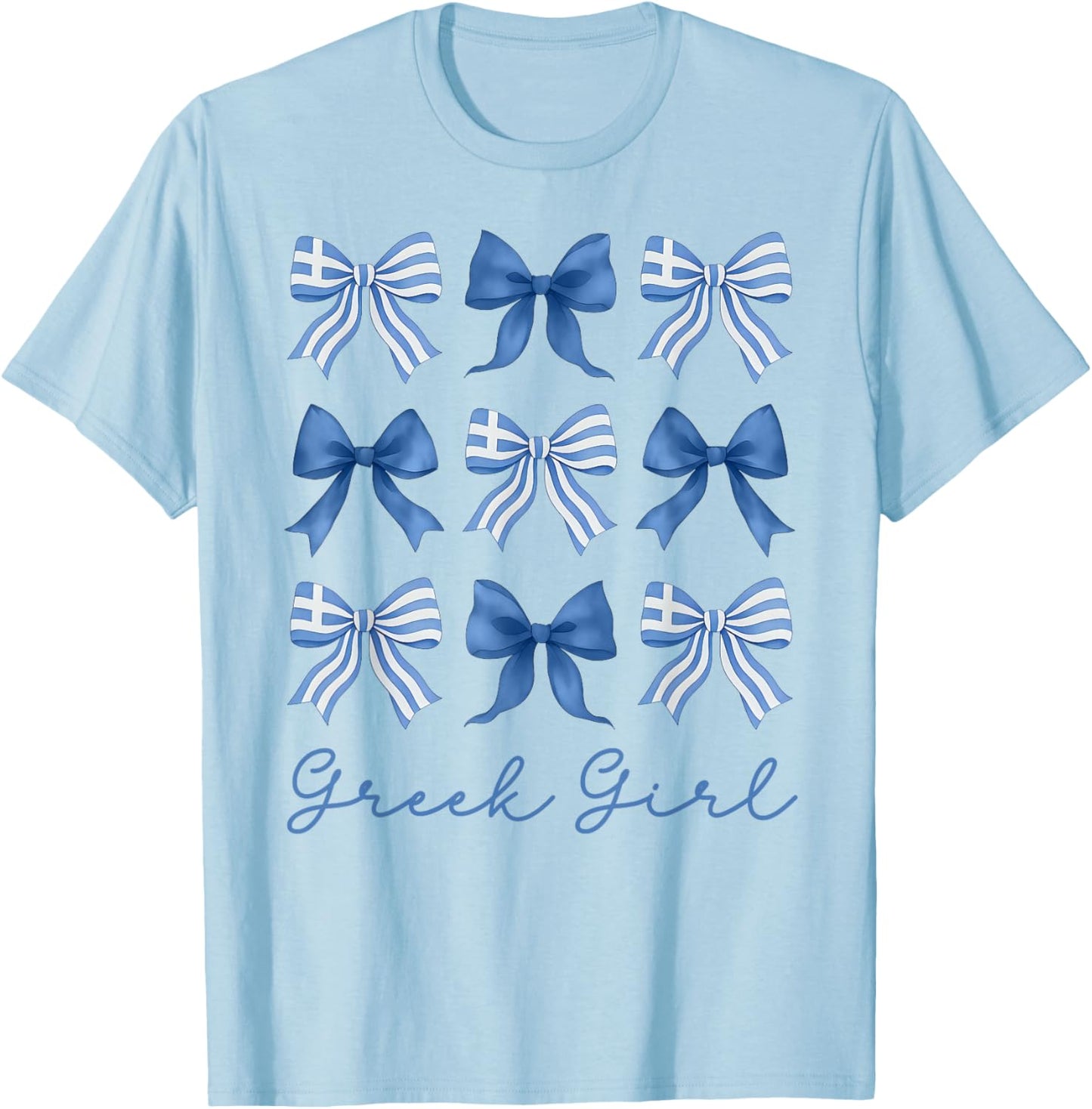 Greek Girl Coquette Bows Ribbon Cute Greek Flag Koukla T-Shirt - T-Shirt | Light Blue