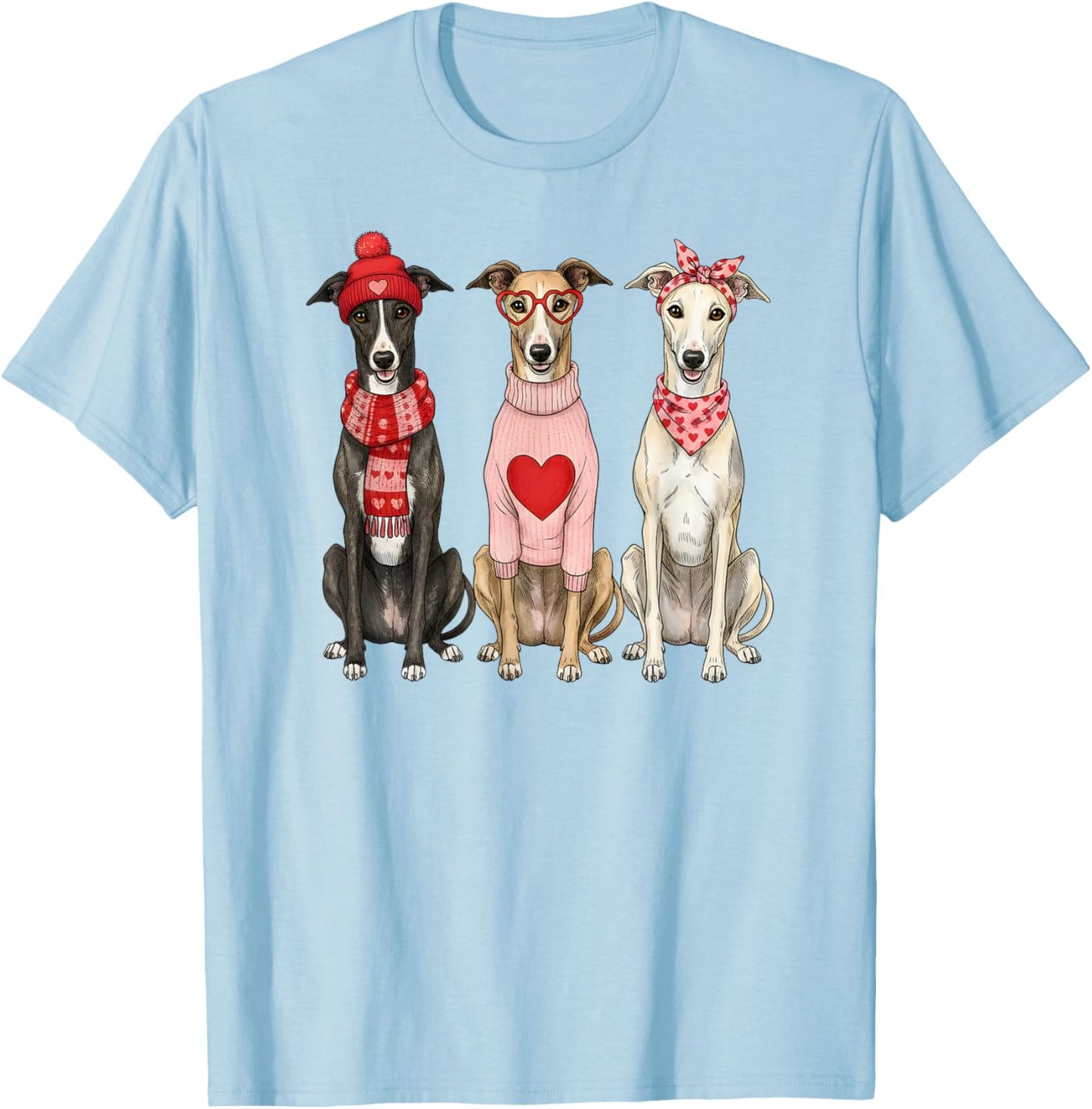 Cute Greyhound Valentine Dog T-Shirt - T-Shirt | Light Blue