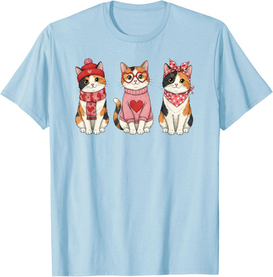 Retro Calico Cat Cute Valentine T-Shirt - T-Shirt | Light Blue
