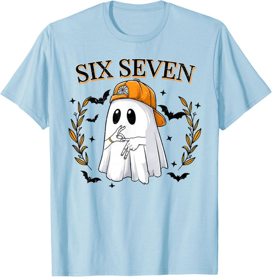 Cool Six Seven 6 7 Ghost Halloween Meme Slang Gen Z Alpha T-Shirt - T-Shirt | Light Blue