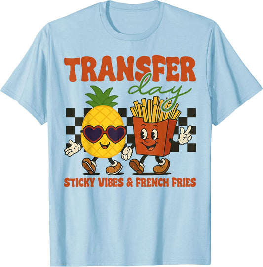 Retro Groovy Transfer Day Sticky Vibes IVF Couple Embryo T-Shirt - T-Shirt | Light Blue