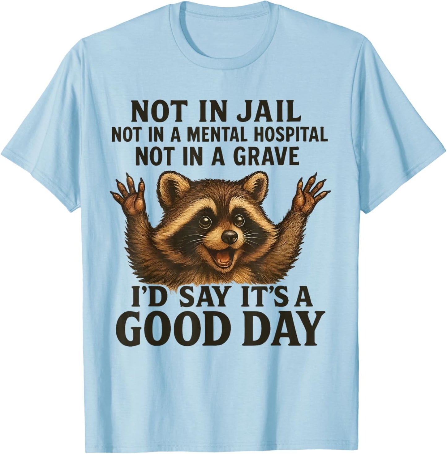Raccoon Not in Jail Not in A Mental Hospital Funny Saying T-Shirt - T-Shirt | Light Blue