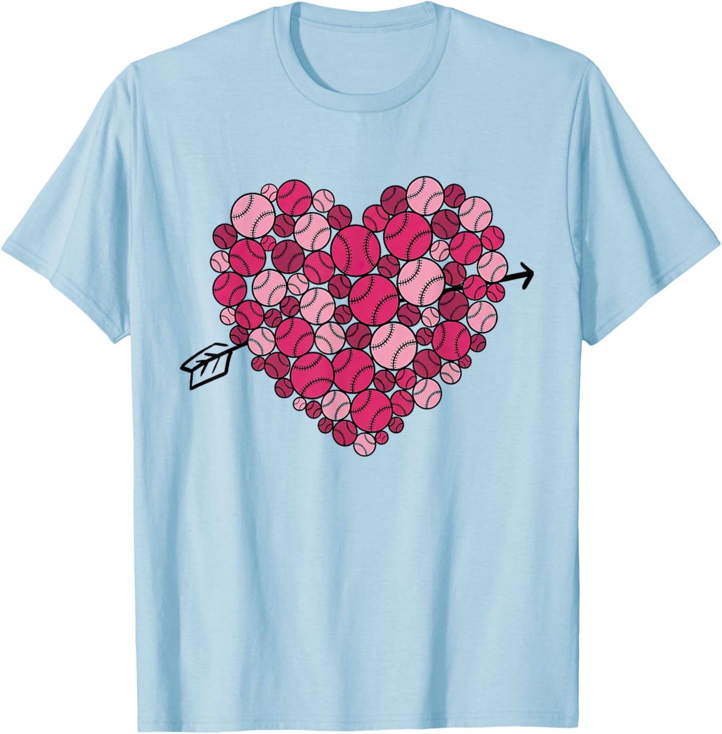 Valentine's Day Baseball Heart Softball Player Sports Lover T-Shirt - T-Shirt | Light Blue