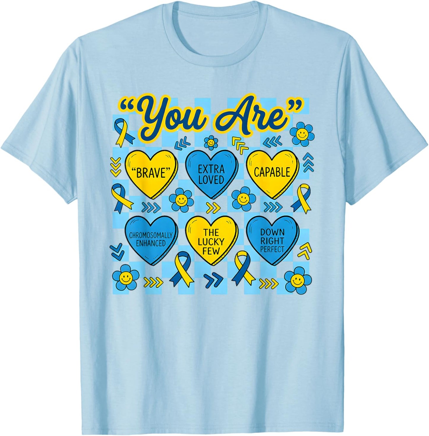Down Right Perfect Down Syndrome Awareness Heart Candy T-Shirt - T-Shirt | Light Blue
