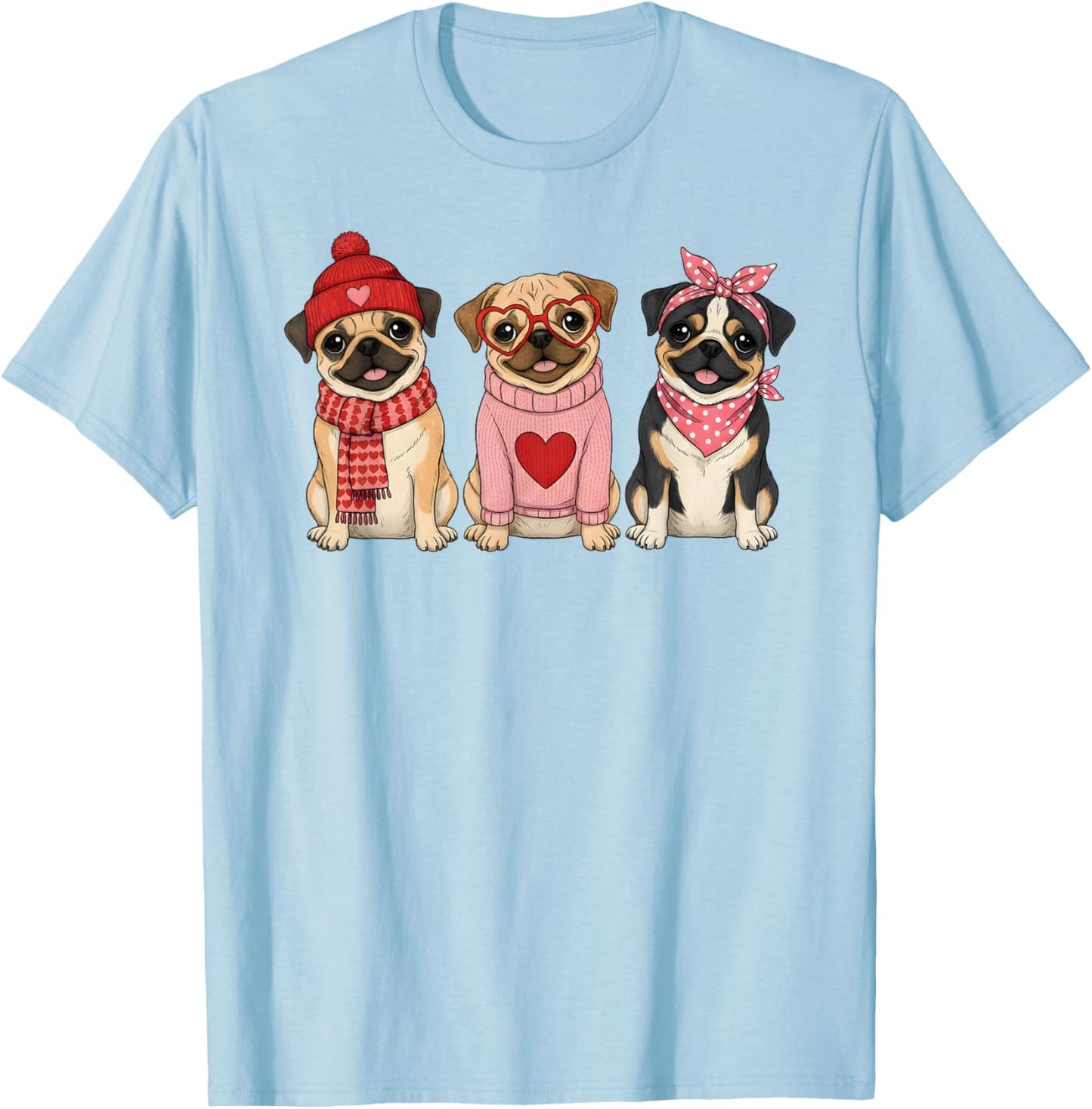 Cute Puggle Valentine Dog T-Shirt - T-Shirt | Light Blue