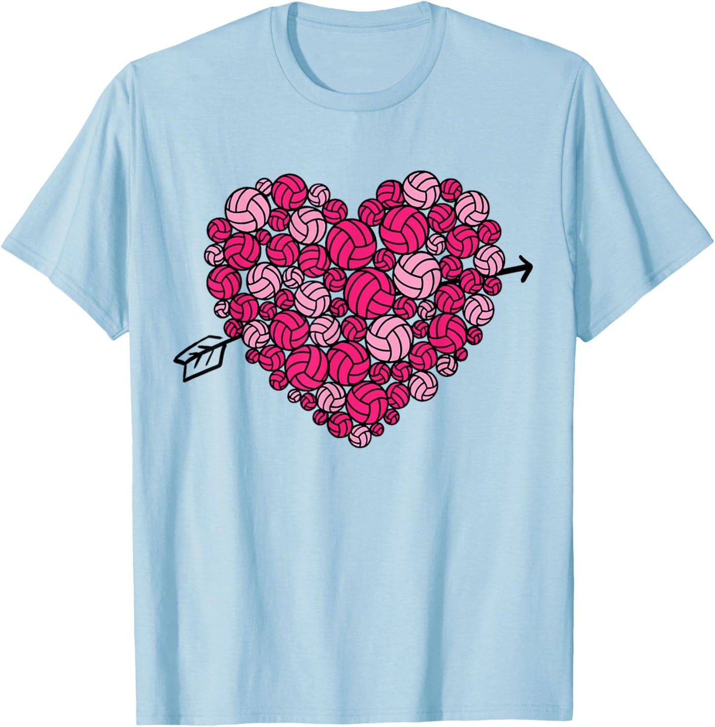 Valentine's Day Volleyball Heart Sports Lover Women Girls T-Shirt - T-Shirt | Light Blue