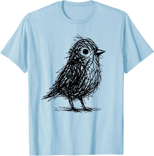 Minimal Line Art Minimalist Abstract Sketch Scribble Bird T-Shirt - T-Shirt | Light Blue