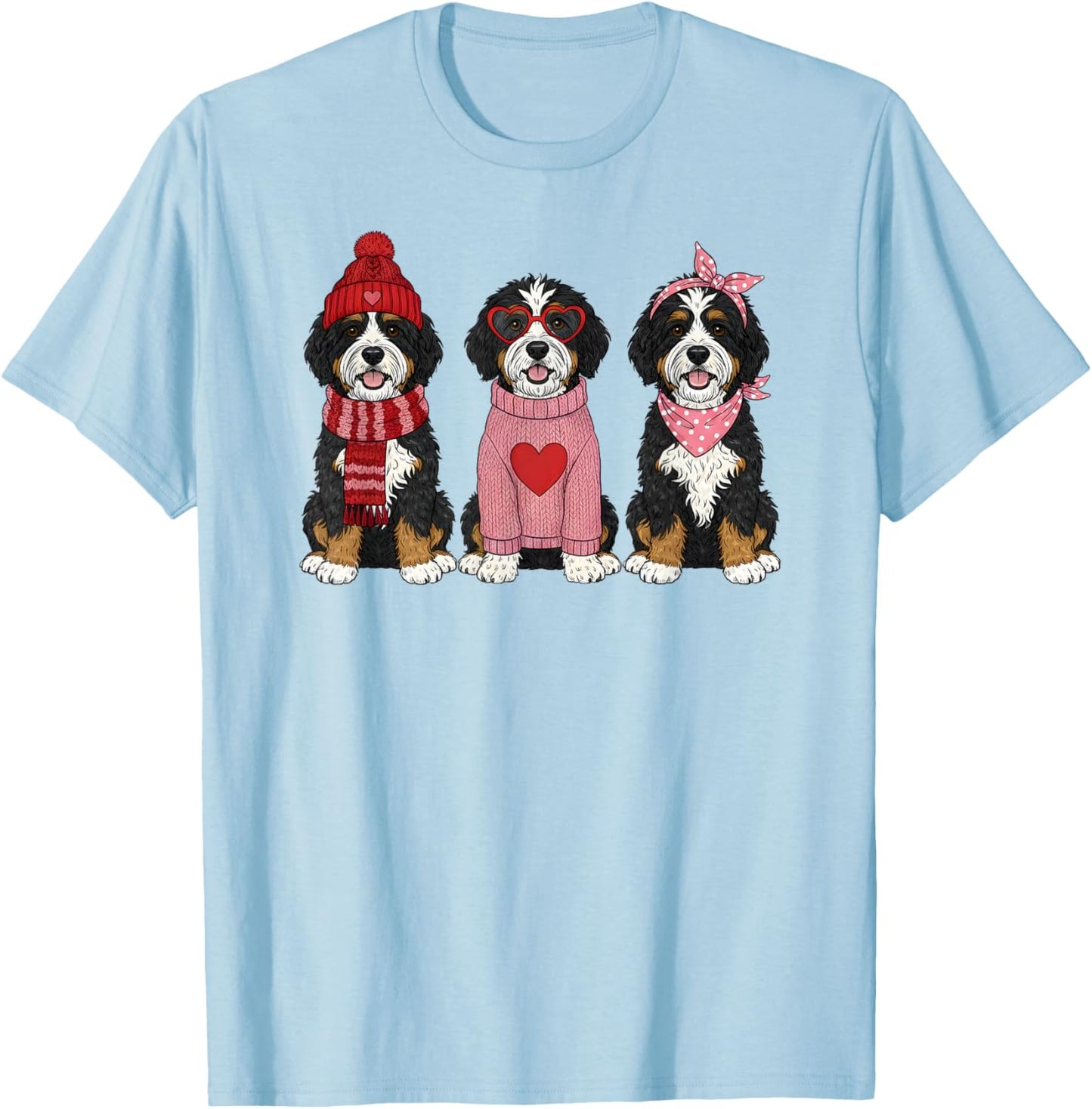 Cute Bernedoodle Valentine Doodle Dog T-Shirt - T-Shirt | Light Blue