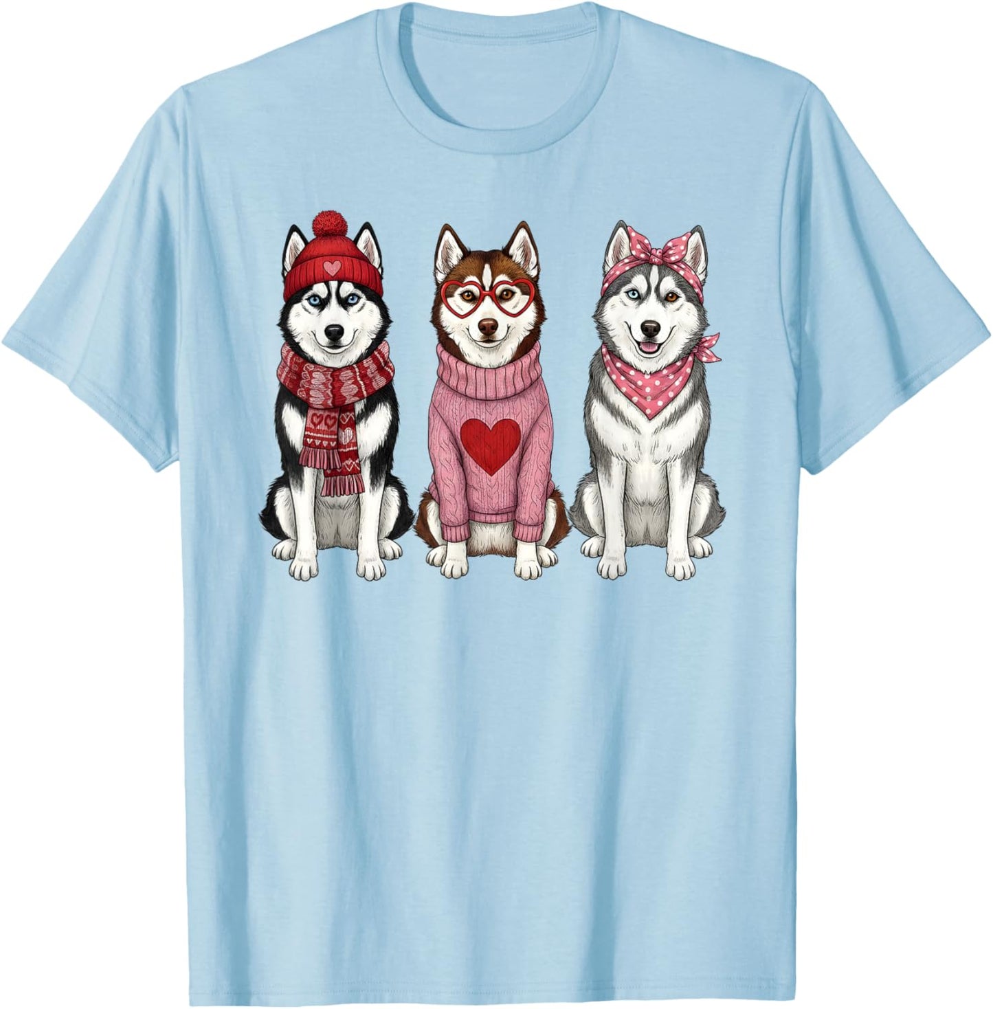 Cute Siberian Husky Valentine Huskies Dog T-Shirt - T-Shirt | Light Blue