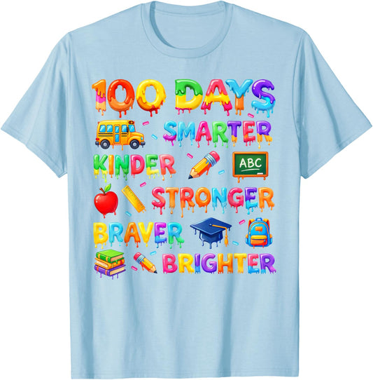 100 Days Smarter Kinder Ice Cream 100th Day of School Kids T-Shirt - T-Shirt | Light Blue