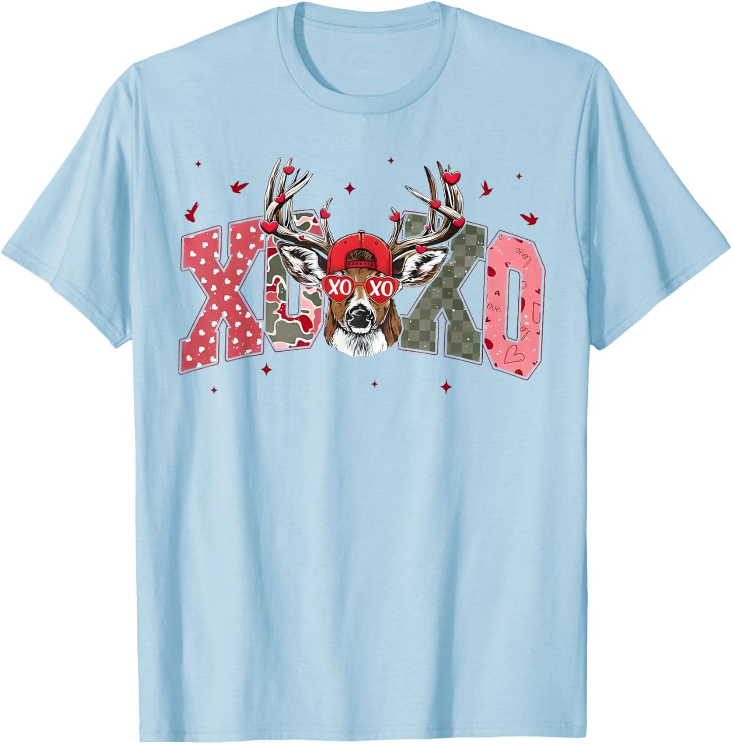 Camo XOXO Valentine Buck Deer Hunting Boy Girl Kids T-Shirt - T-Shirt | Light Blue