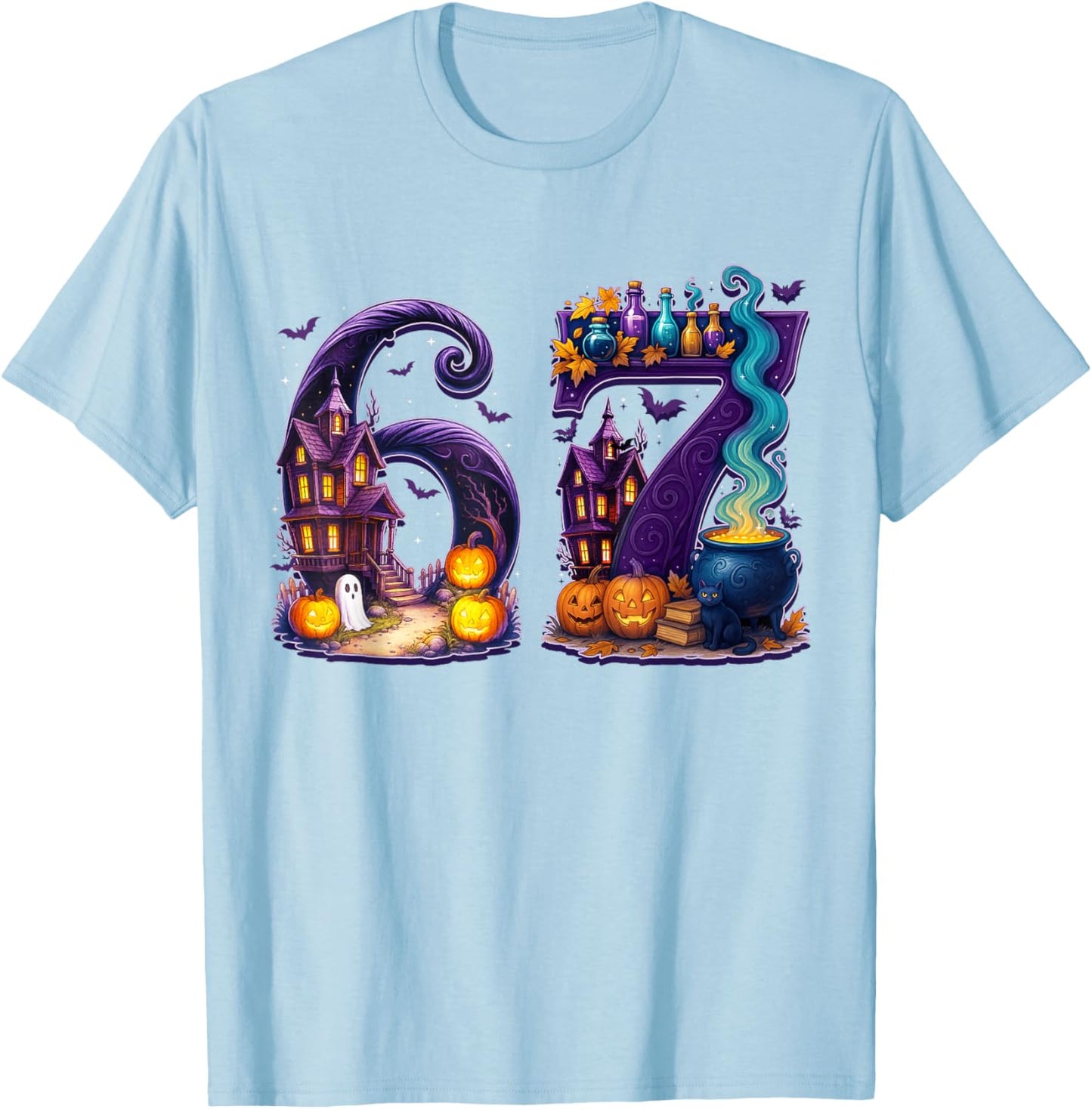 67 Halloween Meme 6 7 Skeleton Six Seven Numbers Funny Bruh T-Shirt - T-Shirt | Light Blue