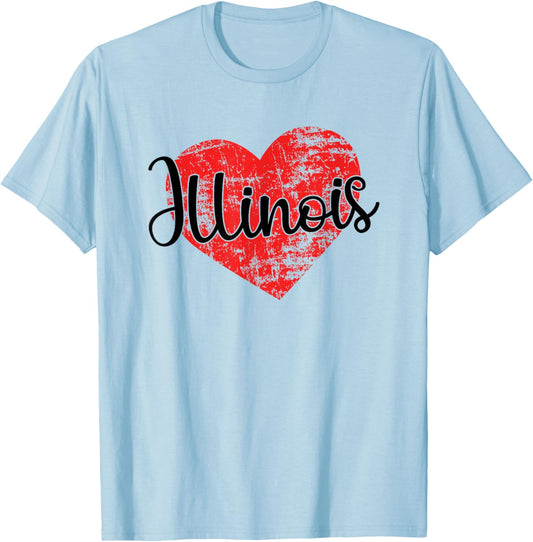 Illinois Love Cool Grunge Heart Fun Illinois Pride T-Shirt - T-Shirt | Light Blue
