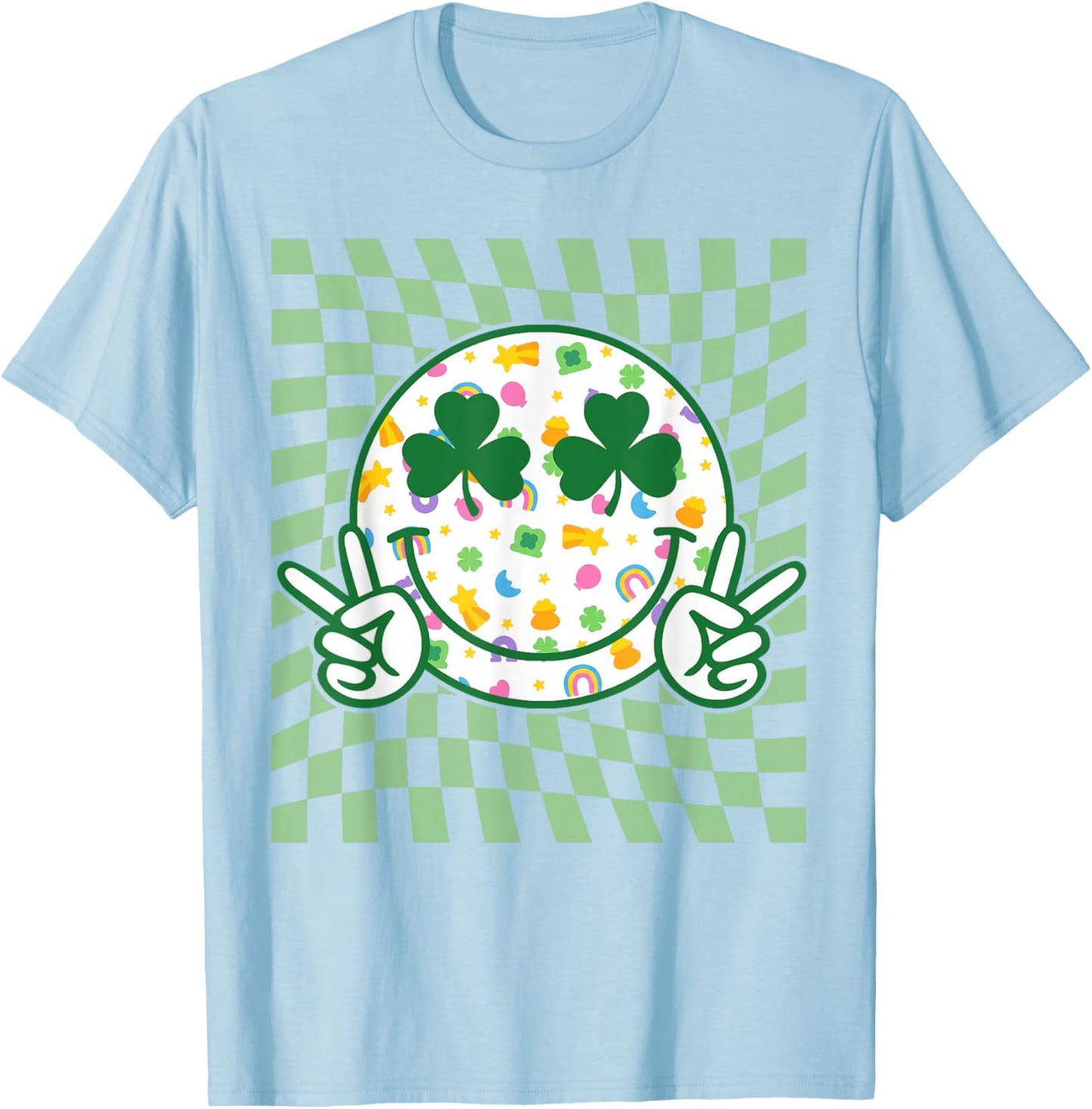 Retro Groovy Hippie Shamrock Happy St Patricks Day Kid Girl T-Shirt - T-Shirt | Light Blue