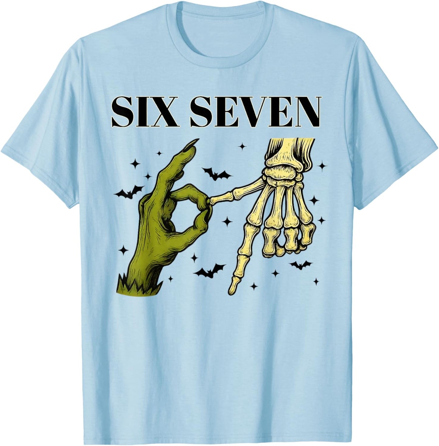 67 Witch Skeleton Hands Sign 67 Meme Halloween Costume Funny T-Shirt - T-Shirt | Light Blue