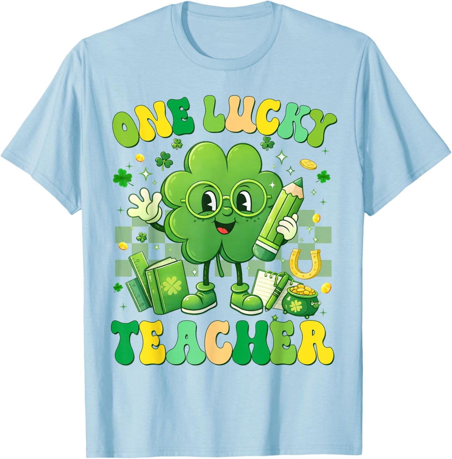 One Lucky Teacher Shamrock St Patricks Men Women T-Shirt - T-Shirt | Light Blue