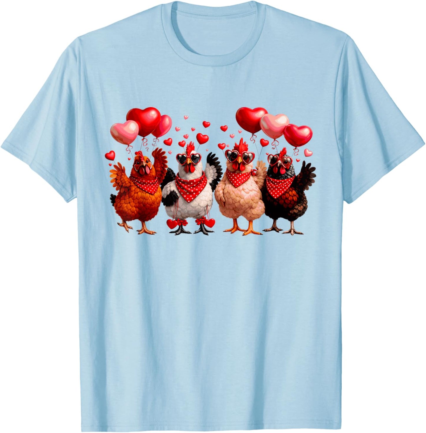 Funny Chickens & Hearts Farming Animal Happy Valentines T-Shirt - T-Shirt | Light Blue