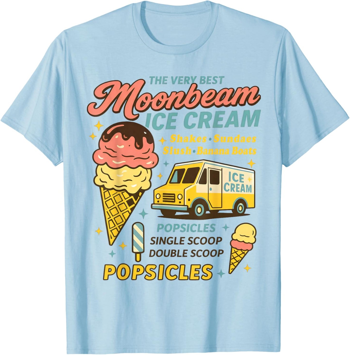 Vintage Moonbeam Ice Cream Truck Retro Double Scoop Popsicle T-Shirt - T-Shirt | Light Blue