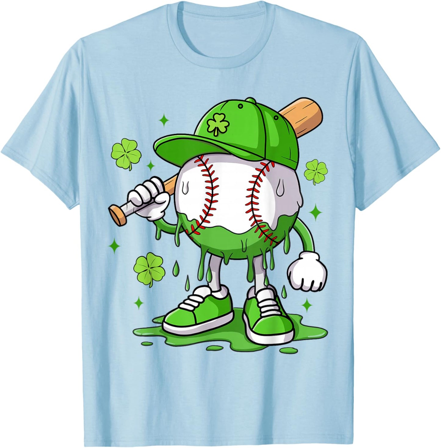 Boys Happy St Patricks Day Kids Baseball Ice Cream Drip T-Shirt - T-Shirt | Light Blue