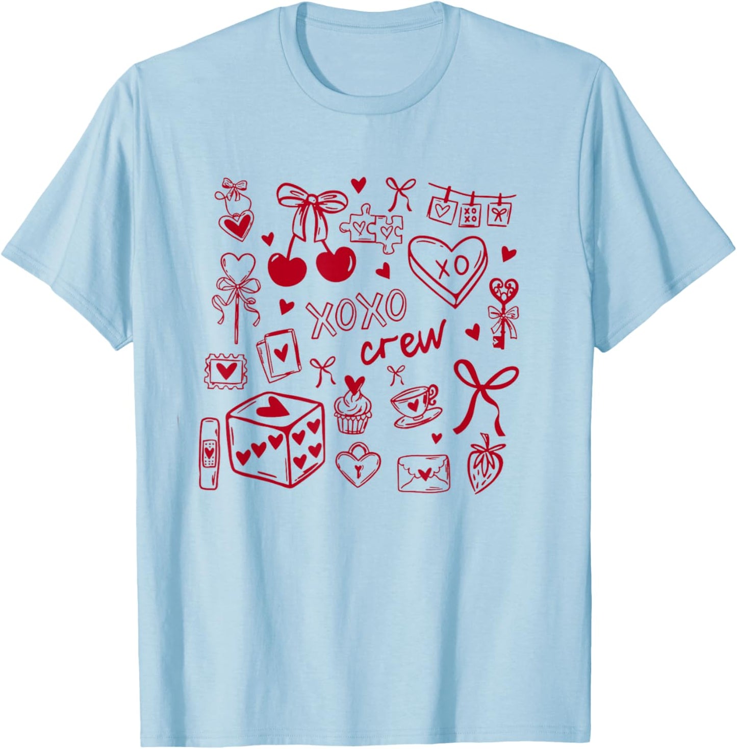 Women XOXO Crew Valentine's Day Galentine's Day Matching T-Shirt - T-Shirt | Light Blue