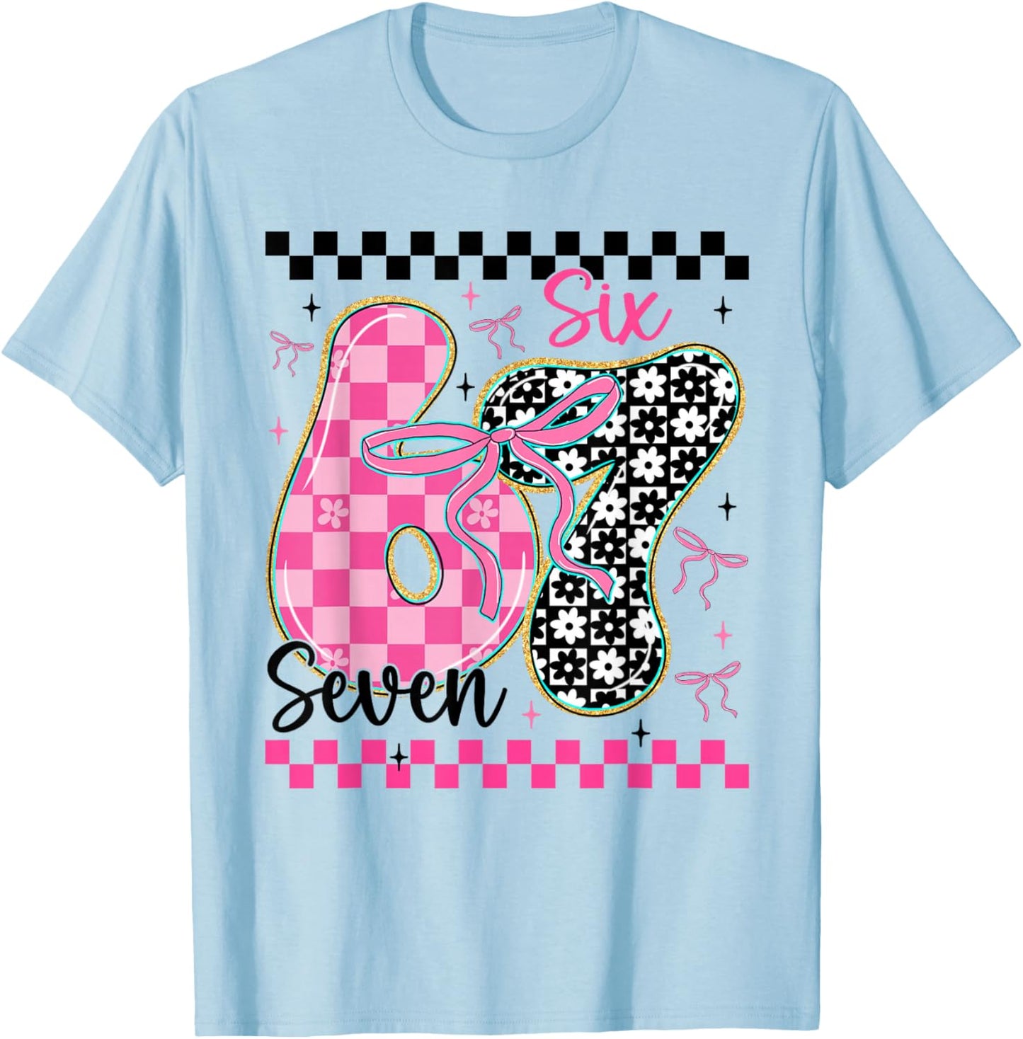 67 Funny Meme Filled with Hearts Six Seven Valentine’s Day T-Shirt - T-Shirt | Light Blue