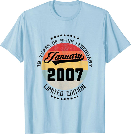 19th Birthday Gift Being Legendary January 2007 19 Yrs Old T-Shirt - T-Shirt | Light Blue
