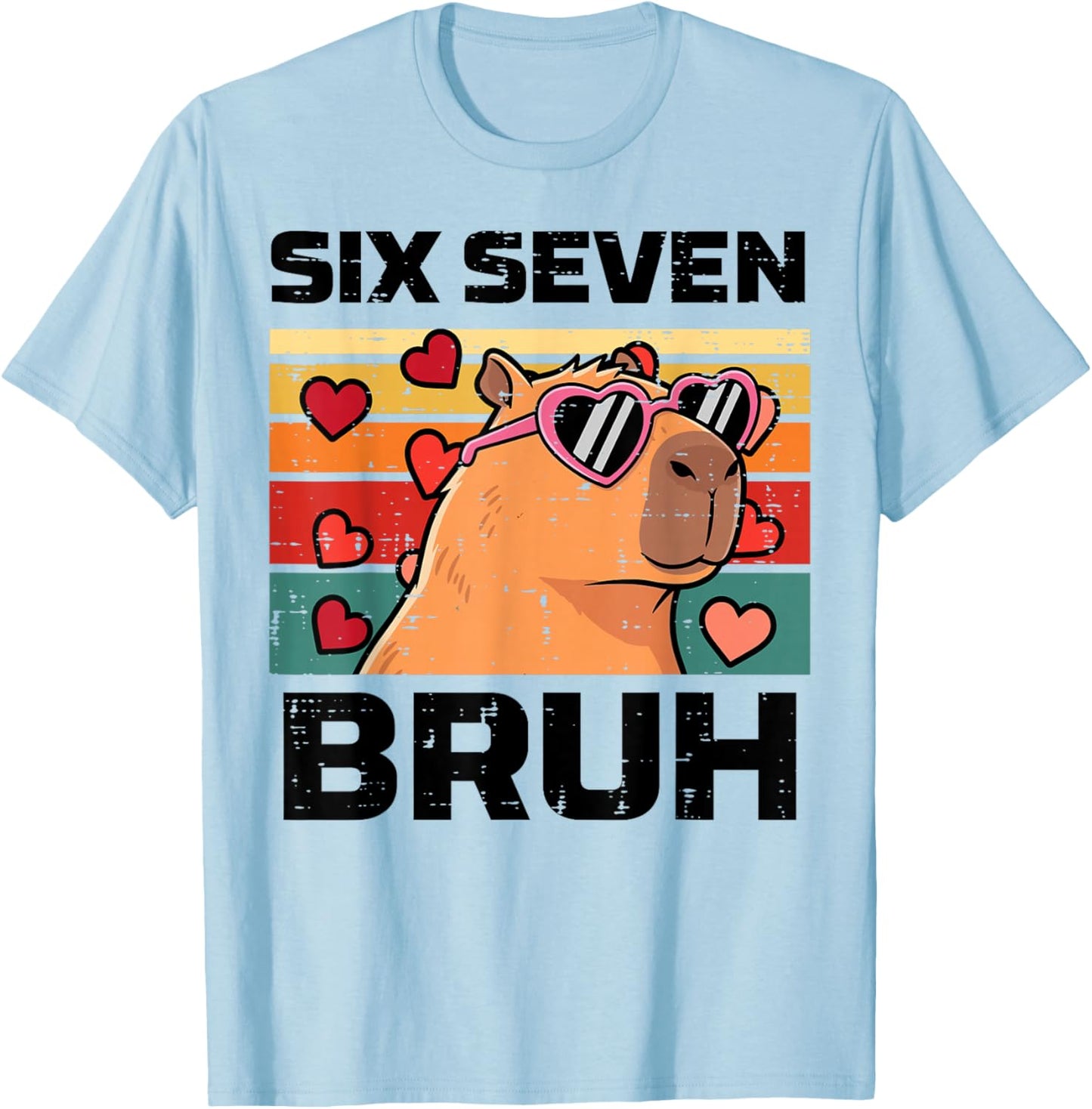 Six Seven Bruh Capybara 6 7 Valentines Day Kids Boys Youth T-Shirt - T-Shirt | Light Blue