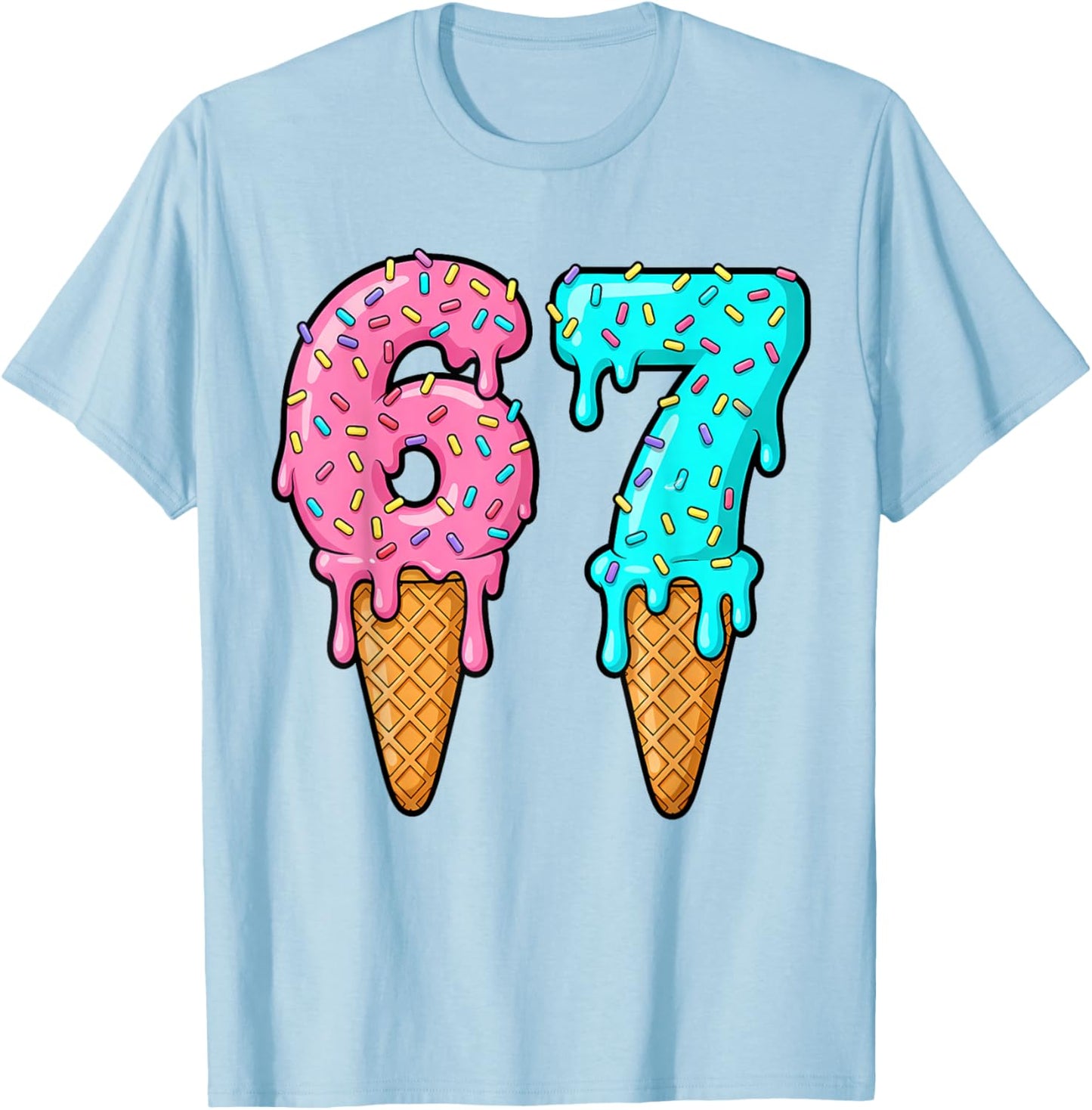 67 Ice Cream Drip Meme Funny Six Seven Gen Alpha Slang T-Shirt - T-Shirt | Light Blue