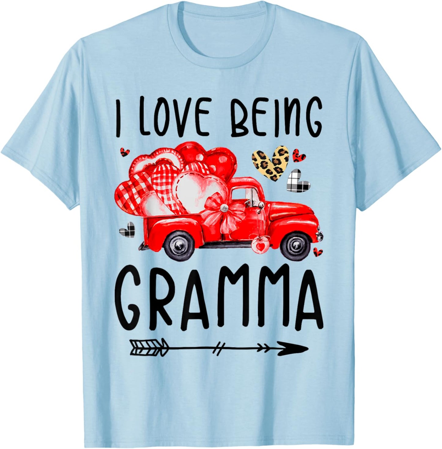 I Love Being Gramma Valentine's Truck Hearts T-Shirt - T-Shirt | Light Blue