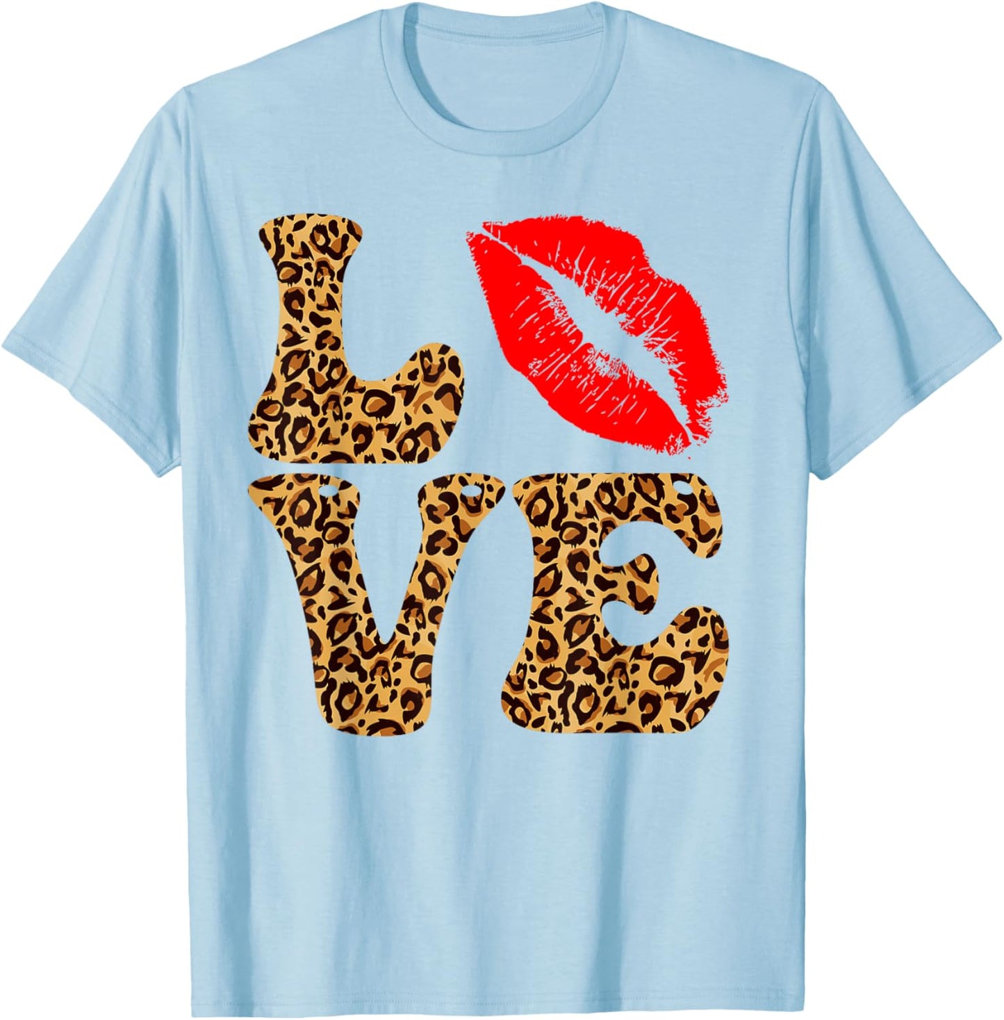 Love Red Lipstick Lips Leopard Happy Valentines Women T-Shirt - T-Shirt | Light Blue