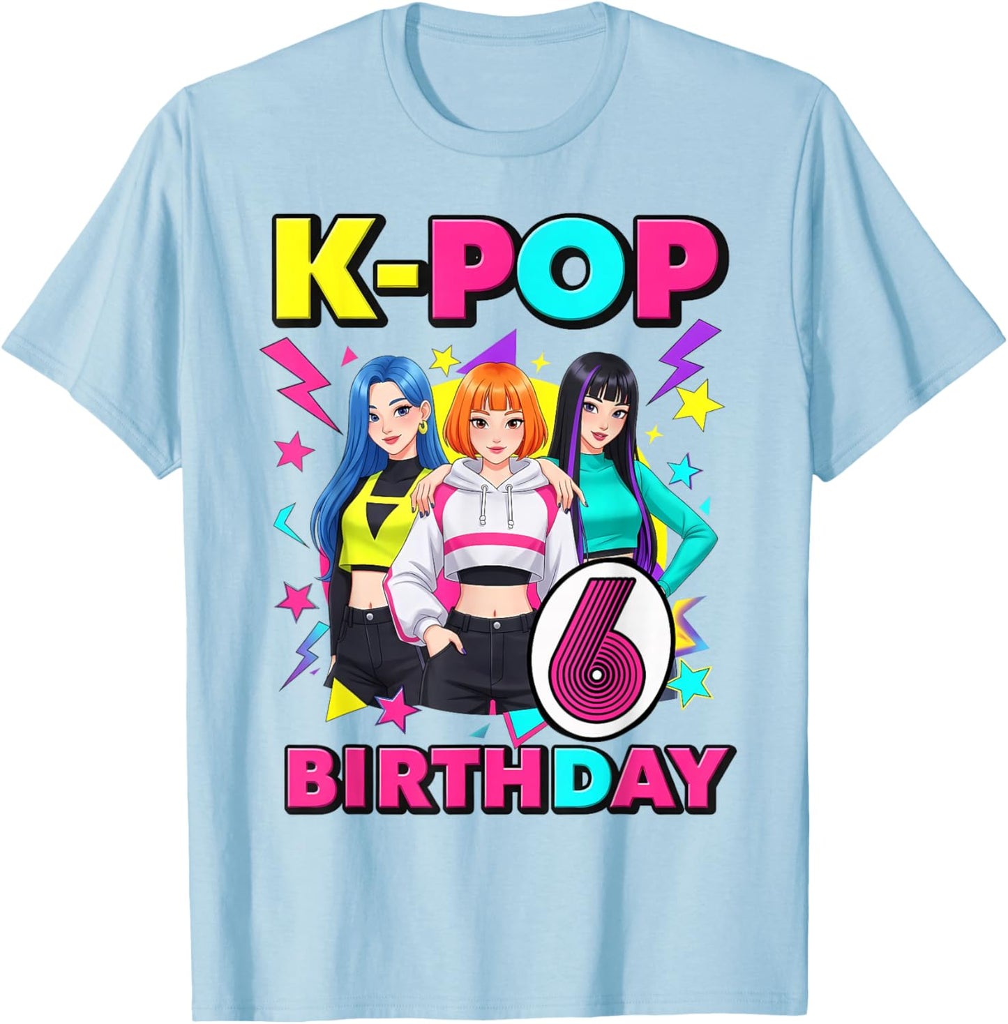 6 Years Old Birthday K Pop Kids 6th Birthday Girls K-pop T-Shirt - T-Shirt | Light Blue