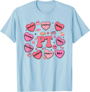 Physical Therapy Valentines Day Heart Candy PT PTA Therapist T-Shirt - T-Shirt | Light Blue