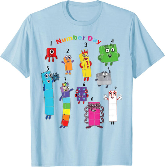 Numberblock Number Day Funny Happy Numbers T-Shirt - T-Shirt | Light Blue