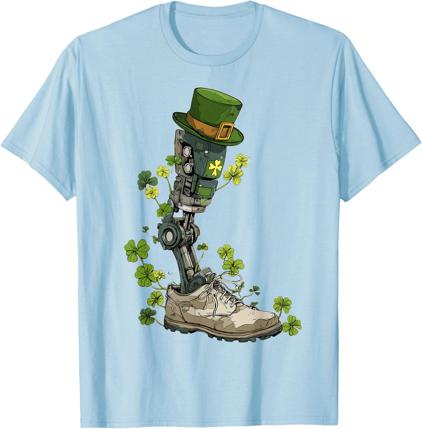 Amputee Prosthetic Amputated St. Patricks Day Pattys Day T-Shirt - T-Shirt | Light Blue