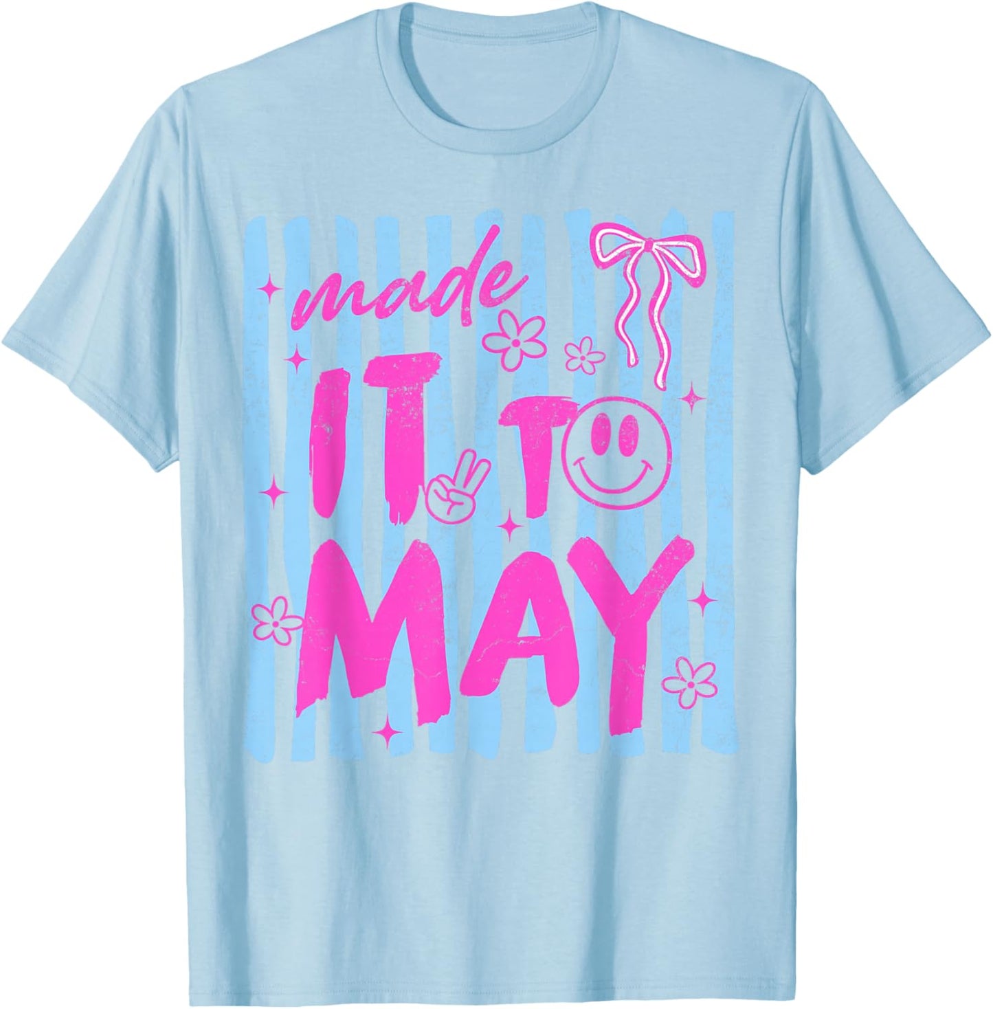 Retro Stripes Last Day of School Teacher Made It to May T-Shirt - T-Shirt | Light Blue