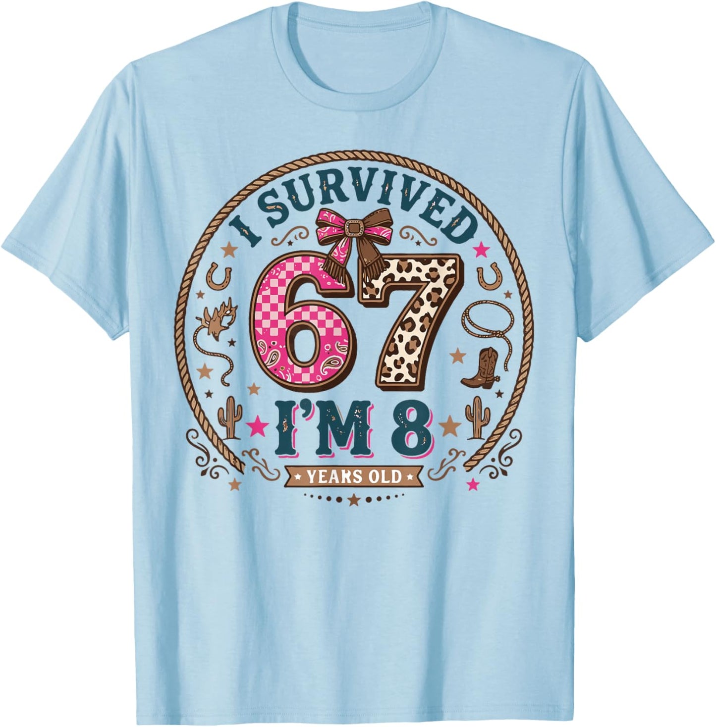 8th Birthday Girl Outfit Cute 8 Year Old Girl 67 Cowgirl T-Shirt - T-Shirt | Light Blue