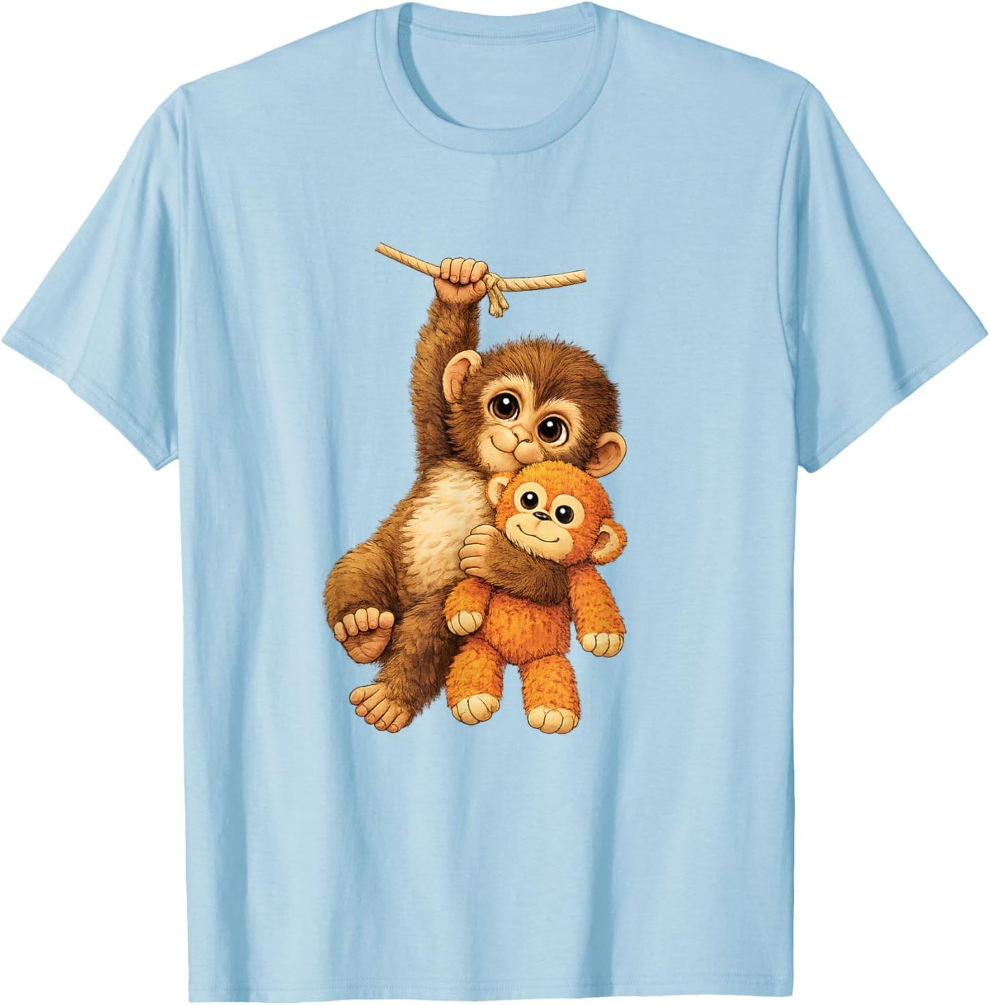 Cute Monkey Punch Stuffed Buddy Plush Hugging Monkey Punch T-Shirt - T-Shirt | Light Blue