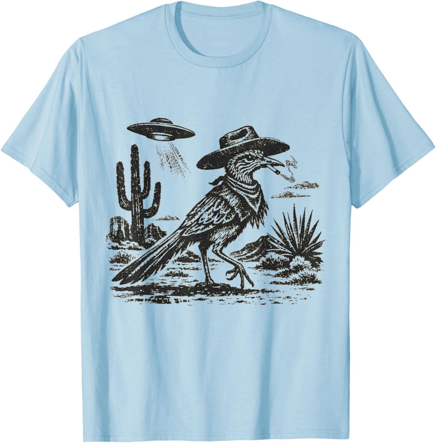 Smoking Roadrunner UFO Desert Sarcastic Nature Humor T-Shirt - T-Shirt | Light Blue