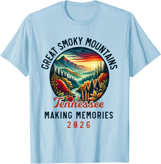 Great Smoky Mountains Tennessee 2026 Pigeon Forge, Vacation T-Shirt - T-Shirt | Light Blue