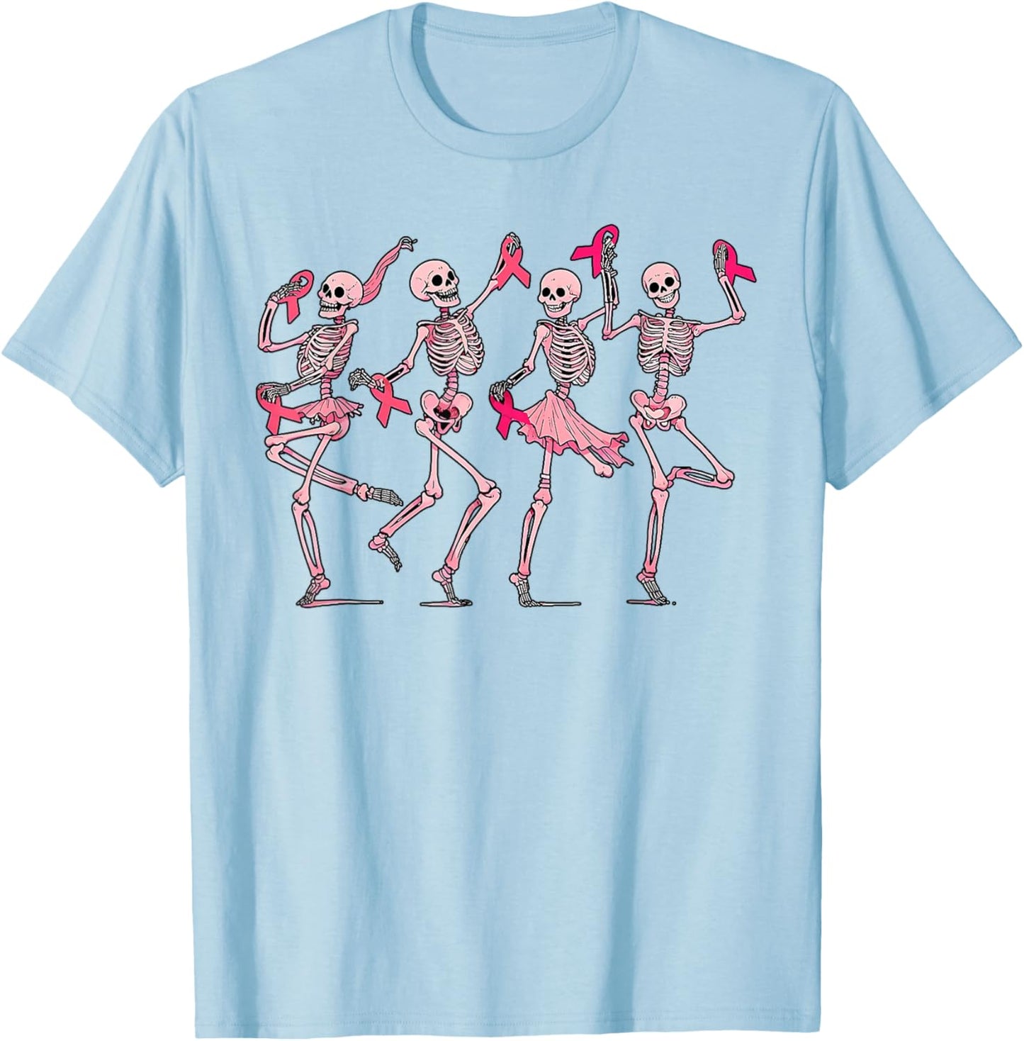 Pink Ribbon Breast Cancer Dancing Skeleton Women Men Kids T-Shirt - T-Shirt | Light Blue