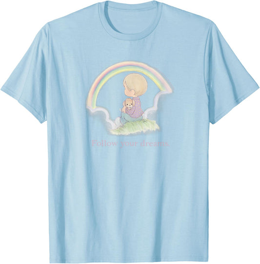 Precious Moments Follow Your Dreams Rainbow Cute Puppy T-Shirt - T-Shirt | Light Blue