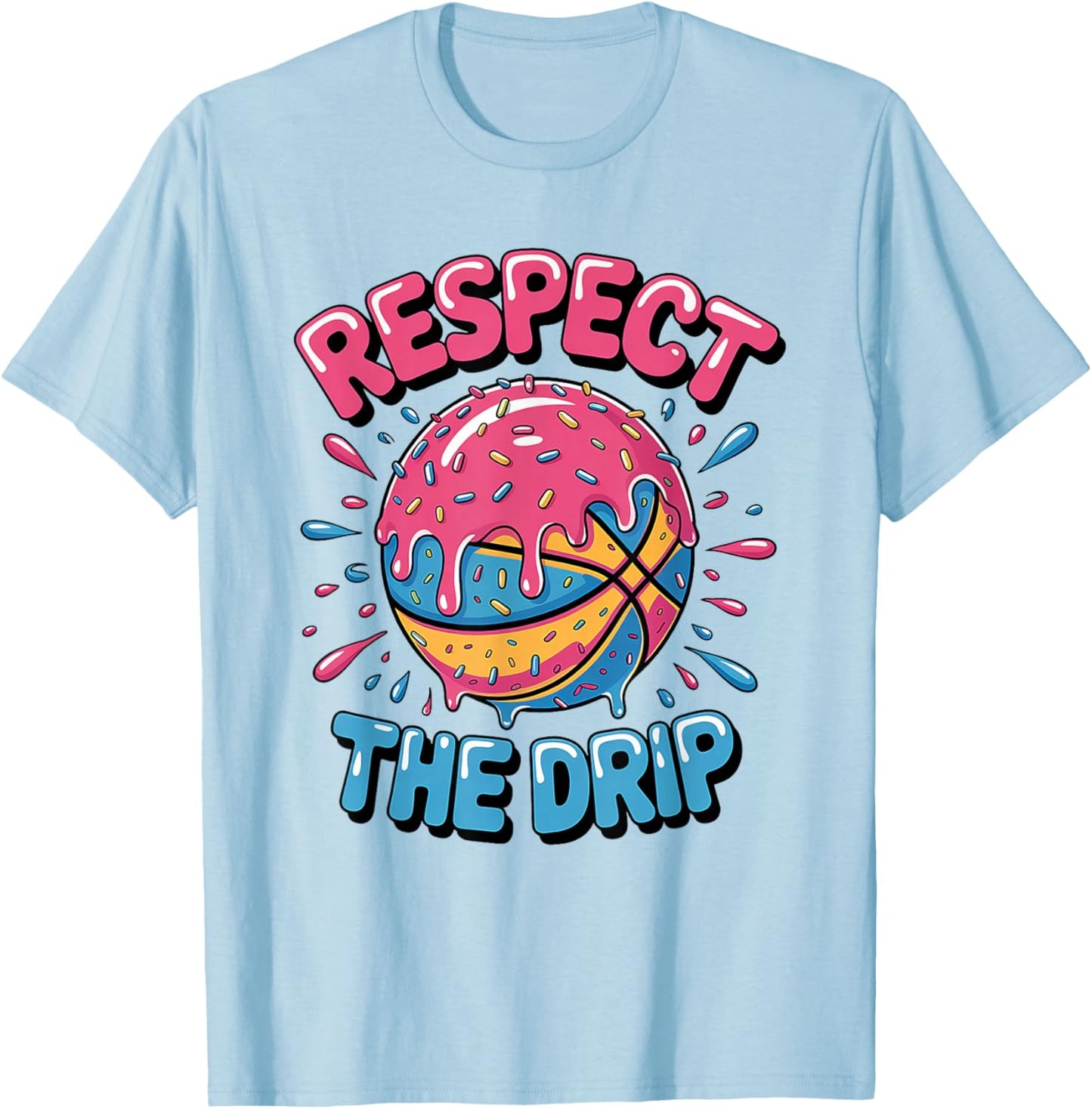Respect The Drip - Basketball Ice Cream Drip T-Shirt - T-Shirt | Light Blue